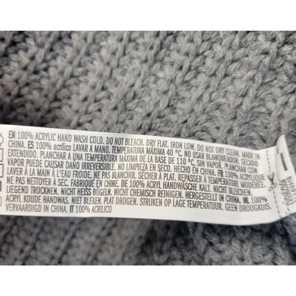 Forever 21 Sweater Womens Medium Gray White Stripe Chunky Knit Mock Neck Cropped - Picture 9 of 11